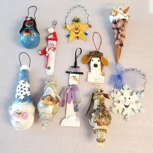 Lot of 10 handcrafted Christmas Holiday ornaments Snowman Victorian Santa